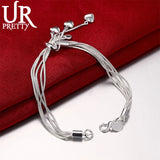 925 Silver Five Heart Snake Chain Bracelet Women Wedding Jewelry