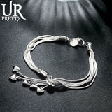 925 Silver Five Heart Snake Chain Bracelet Women Wedding Jewelry