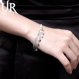 925 Silver Five Heart Snake Chain Bracelet Women Wedding Jewelry