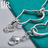 925 Silver 5 Heart Love Chain Bracelet Wedding Jewelry