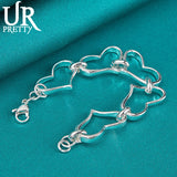 925 Silver 5 Heart Love Chain Bracelet Wedding Jewelry