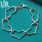 925 Silver 5 Heart Love Chain Bracelet Wedding Jewelry