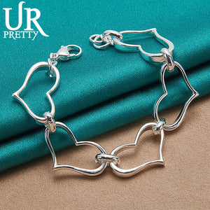 925 Silver 5 Heart Love Chain Bracelet Wedding Jewelry