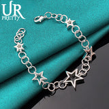 925 Silver Hollow Stars Chain Bracelet Women Wedding Charm Jewelry