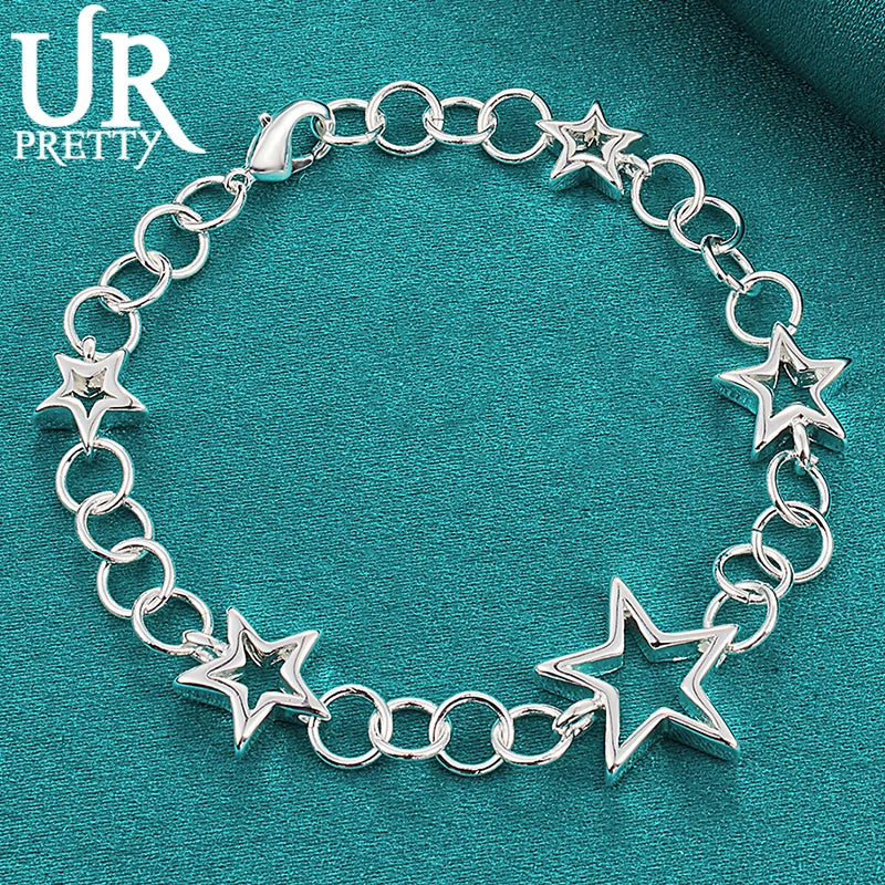 925 Silver Hollow Stars Chain Bracelet Women Wedding Charm Jewelry