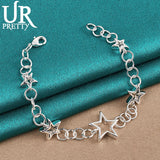 925 Silver Hollow Stars Chain Bracelet Women Wedding Charm Jewelry