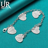 925 Silver Heart Chain Bracelet Romantic Charm Jewelry