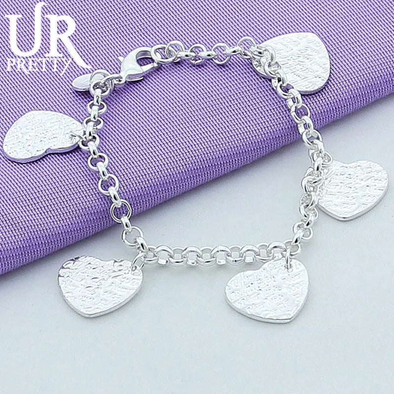 925 Silver Heart Chain Bracelet Women Wedding Charm Jewelry