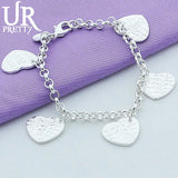 925 Silver Heart Chain Bracelet Women Wedding Charm Jewelry