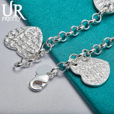 925 Silver Heart Chain Bracelet Women Wedding Charm Jewelry