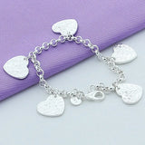 925 Silver Heart Chain Bracelet Women Wedding Charm Jewelry