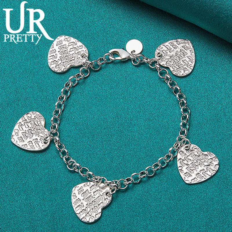 925 Silver Heart Chain Bracelet Romantic Charm Jewelry