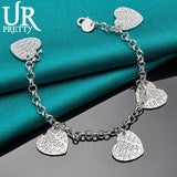 925 Silver Heart Chain Bracelet Women Wedding Charm Jewelry