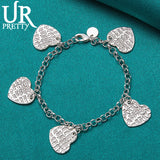 925 Silver Heart Chain Bracelet Romantic Charm Jewelry