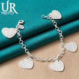 925 Silver Heart Chain Bracelet Romantic Charm Jewelry