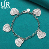925 Silver Heart Chain Bracelet Women Wedding Charm Jewelry