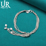 925 Silver 5 Snake Chain Heart Bracelet For Women Charm Wedding Engagement