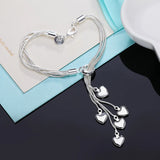 925 Sterling Silver Five Snake Chain Love Heart Bracelet For Woman