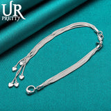 925 Silver 5 Snake Chain Heart Bracelet For Women Charm Wedding Engagement