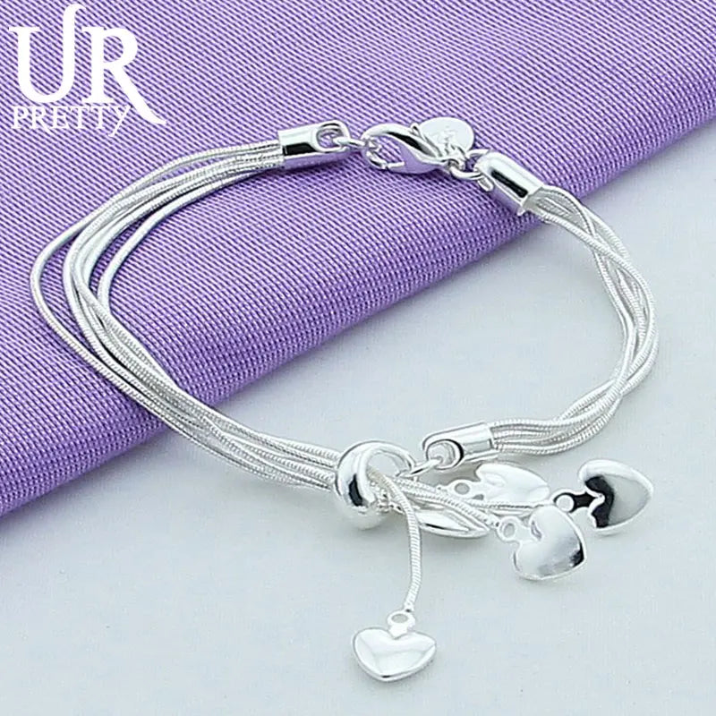 925 Silver Snake Chain Heart Bracelet Wedding Jewelry