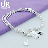 925 Silver Snake Chain Heart Bracelet Wedding Jewelry