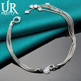925 Silver 5 Snake Chain Heart Bracelet For Women Charm Wedding Engagement