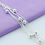 925 Silver 5 Snake Chain Bead Bracelet For Women