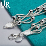925 Silver 5 Snake Chain Bead Bracelet Women Charm Jewelry