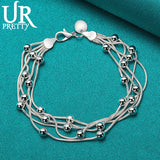 925 Silver 5 Snake Chain Bead Bracelet Women Charm Jewelry