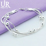 925 Silver 5 Snake Chain Bead Bracelet For Women