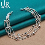 925 Silver 5 Snake Chain Bead Bracelet Women Charm Jewelry