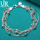 925 Silver 5 Snake Chain Bead Bracelet Women Charm Jewelry