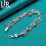 925 Silver 5 Snake Chain Bead Bracelet Women Charm Jewelry