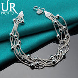 925 Silver 5 Snake Chain Bead Bracelet For Women