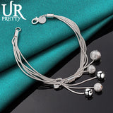 925 Silver Snake Chain Round Beads Bracelet Men Women Wedding Jewelry