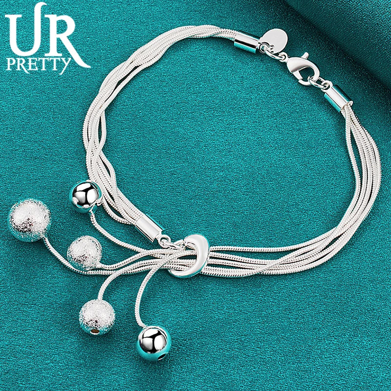 925 Silver Snake Chain Beads Bracelet Wedding Engagement Gift
