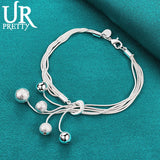 925 Silver Snake Chain Round Beads Bracelet Men Women Wedding Jewelry