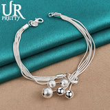 925 Silver Snake Chain Beads Bracelet Wedding Engagement Gift