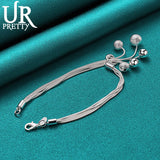 925 Silver Snake Chain Beads Bracelet Wedding Engagement Gift