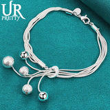 925 Silver Snake Chain Beads Bracelet Wedding Engagement Gift