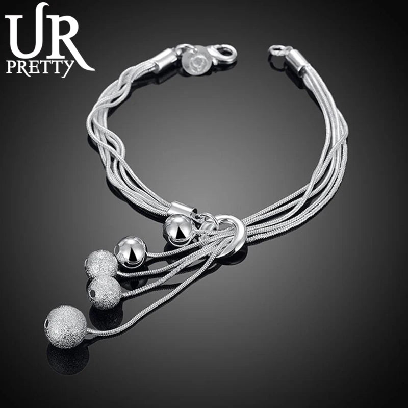 925 Silver Snake Chain Round Beads Bracelet Men Women Wedding Jewelry