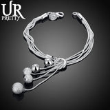 925 Silver Snake Chain Round Beads Bracelet Men Women Wedding Jewelry