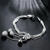 925 Silver Snake Chain Round Beads Bracelet Men Women Wedding Jewelry