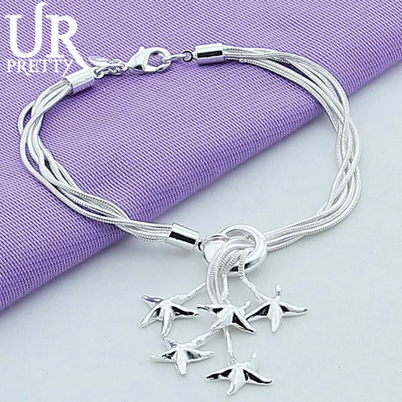 925 Silver 5 Star Snake Chain Bracelet Wedding Engagement Jewelry