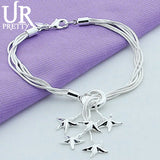 925 Silver 5 Star Snake Chain Bracelet Wedding Engagement Jewelry