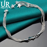 925 Silver 5 Star Snake Chain Bracelet Wedding Engagement Jewelry