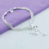 925 Silver 5 Star Snake Chain Bracelet Wedding Engagement Jewelry