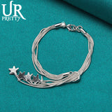 925 Silver 5 Star Snake Chain Bracelet Wedding Engagement Jewelry