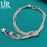 925 Silver Five Star Snake Chain Bracelet Wedding Jewelry