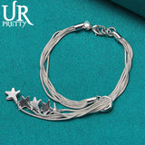 925 Silver Five Star Snake Chain Bracelet Wedding Jewelry